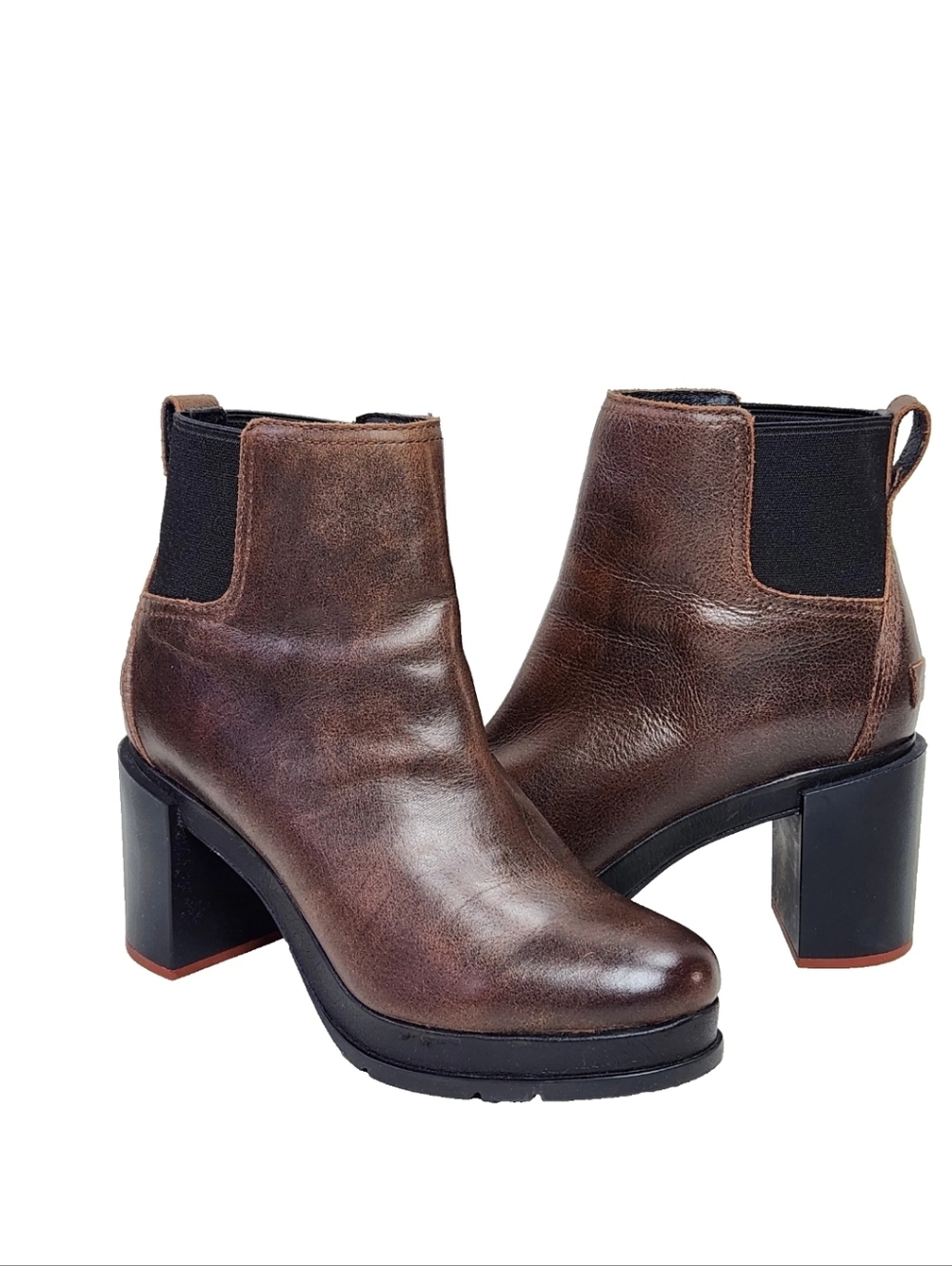SOREL Blake Waterproof Chelsea Boots Sz 8.5 Brown Leather Chunky Heel NL3303-282